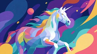 梦幻独角兽在多彩空间奔跑