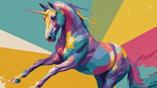 彩色独角兽的动感艺术形象