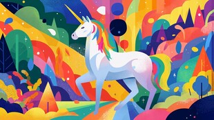 梦幻独角兽置身绚丽奇幻世界