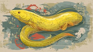 黄色游鱼艺术插画