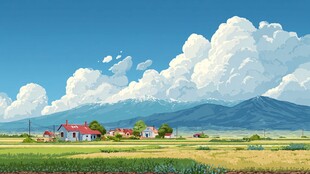 田园风光 乡村田野与远山美景