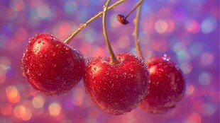 晶莹红樱桃挂枝显诱人