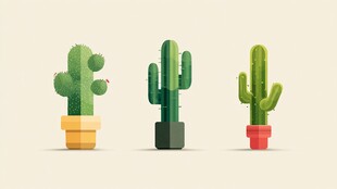 三株可爱仙人掌盆栽展示