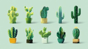 多样仙人掌盆栽展示