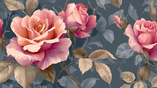 复古风粉色玫瑰花卉图案