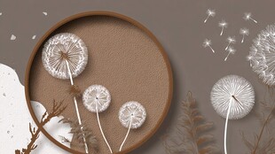 圆形框中蒲公英自然景致