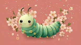 萌趣毛毛虫置身烂漫樱花中