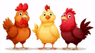 三只可爱的卡通鸡