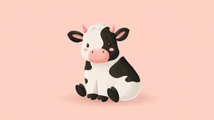 可爱卡通小牛坐于粉色背景