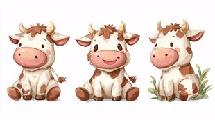 三只可爱卡通小牛插画