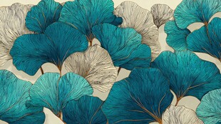 蓝绿色银杏叶艺术图案