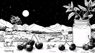 月夜下的田园与罐中鲜果