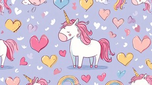 可爱独角兽爱心梦幻图案
