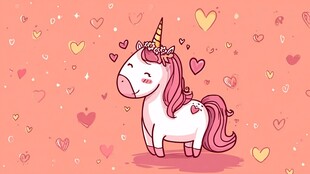 可爱独角兽置身爱心世界