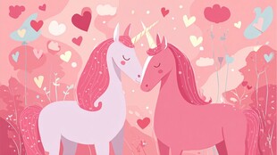 甜蜜独角兽情侣浪漫场景