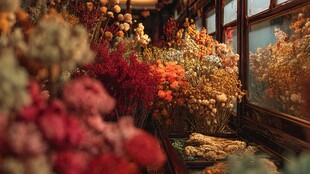 窗畔缤纷干花的静谧景致