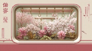 车窗赏樱景 春意正浓