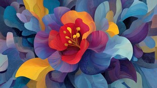 绚丽多彩抽象花卉插画