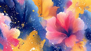 梦幻绚丽花卉水彩背景图