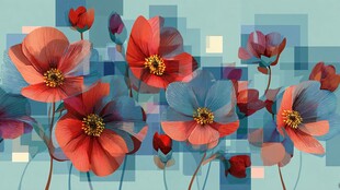 梦幻花卉拼贴艺术插画