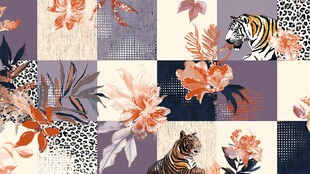 虎与花卉拼接图案设计