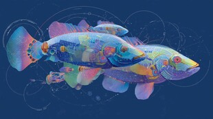 梦幻多彩深海鱼群插画