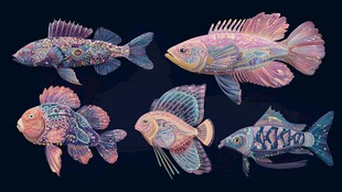 五彩斑斓的梦幻鱼类插画
