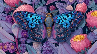 梦幻蓝蝶栖于繁花之间