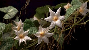 星状白花缠绕绿植特写