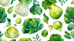 水彩绘多样绿色蔬菜图案