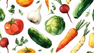 水彩绘多彩新鲜蔬菜集合