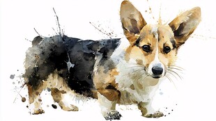 水彩风格的可爱柯基犬