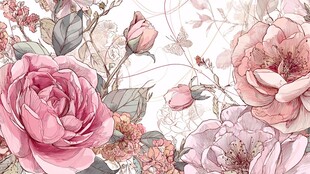 浪漫粉色花卉插画背景图