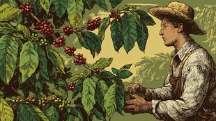 咖啡农采摘咖啡豆场景