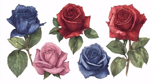 多彩手绘玫瑰插画