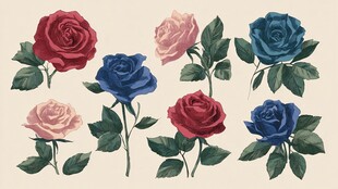 多彩玫瑰插画 清新花卉图