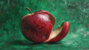 咬过的红苹果特写