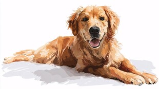 可爱金毛趴卧微笑