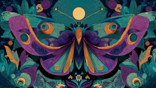 梦幻紫蝶栖于奇幻植物间