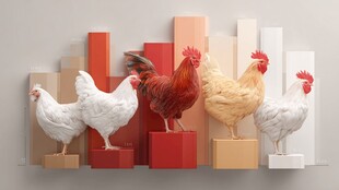 多彩基座上的鸡群展示