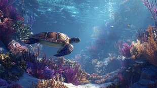 海龟畅游绚丽海底世界