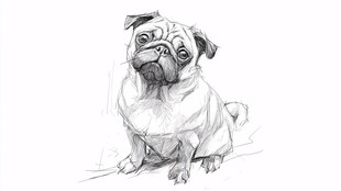 素描巴哥犬的可爱姿态