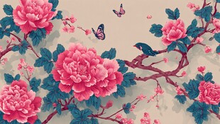 牡丹花鸟图 中式典雅之美