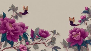 中式牡丹蝴蝶花卉装饰图