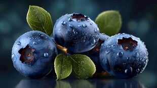 新鲜带露蓝莓果实