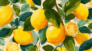 柠檬满枝的清新插画