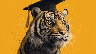 戴学士帽的老虎形象