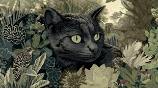 黑猫置身繁茂绿植间