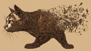 猫身幻化为花鸟奇妙景象