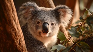 可爱考拉藏身于树木间